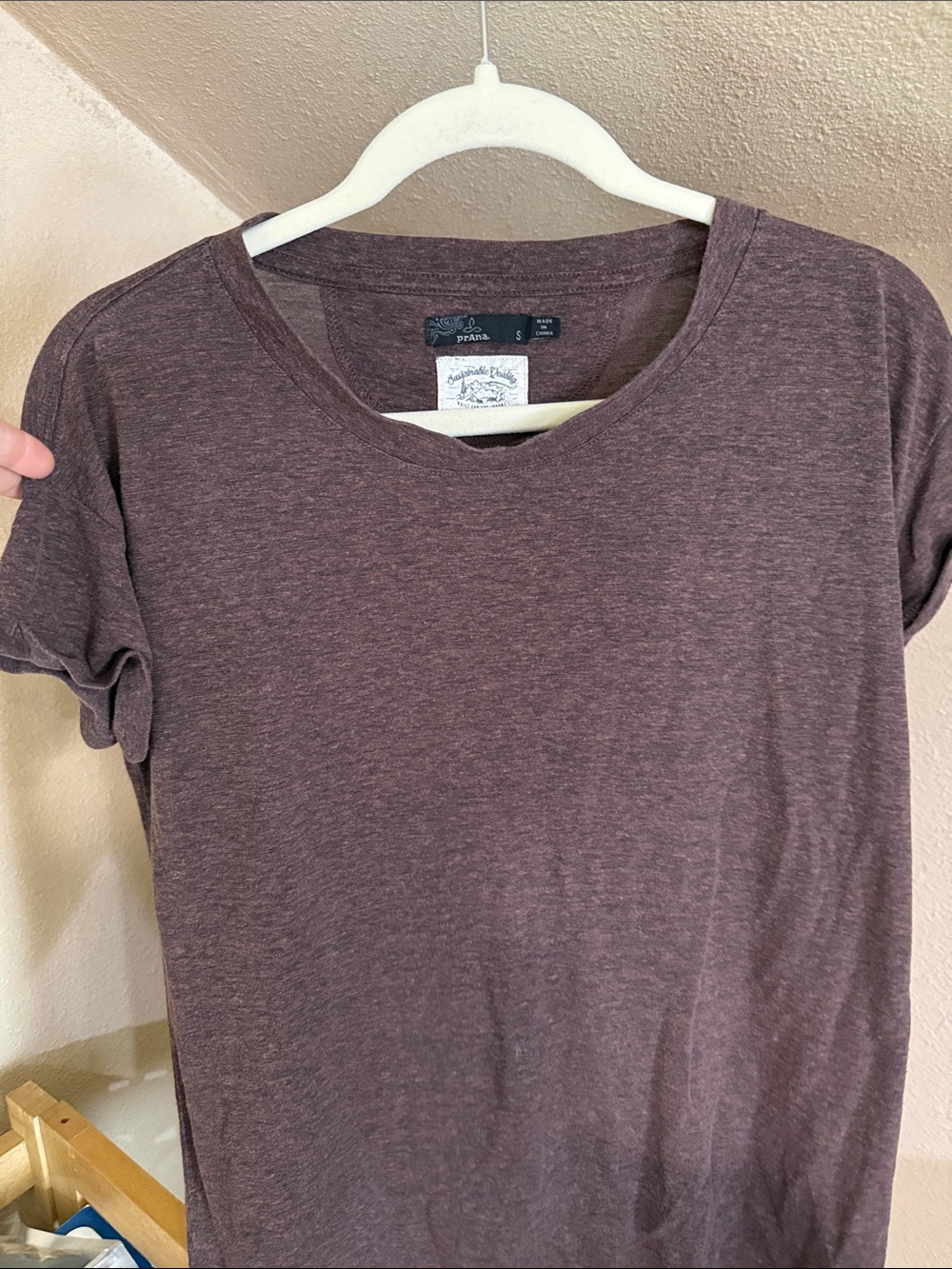 Prana Women's Short Sleeve Tee in Heather Plum Brown - Picture 6 of 6